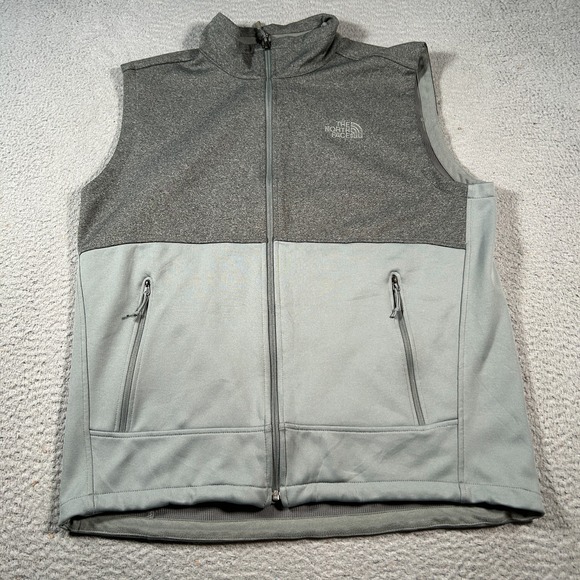 The North Face Vest Mens Large Heather Gray Two Tone Softshell Full Zip Pockets - Picture 1 of 7